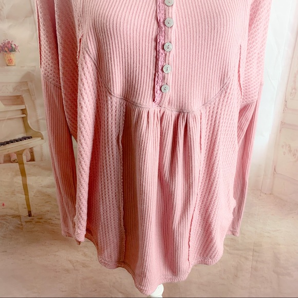 Free People Pink Leo Hensley Waffle Thermal - Picture 4 of 10
